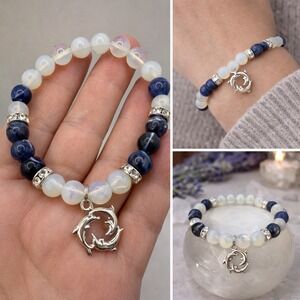 Sodalite &‎ Opalite Dolphin Charm Bracelet Boho Witchy Crystal Jewelry